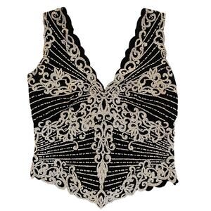 TADASHI Black With White Beaded Bustier Top Size S